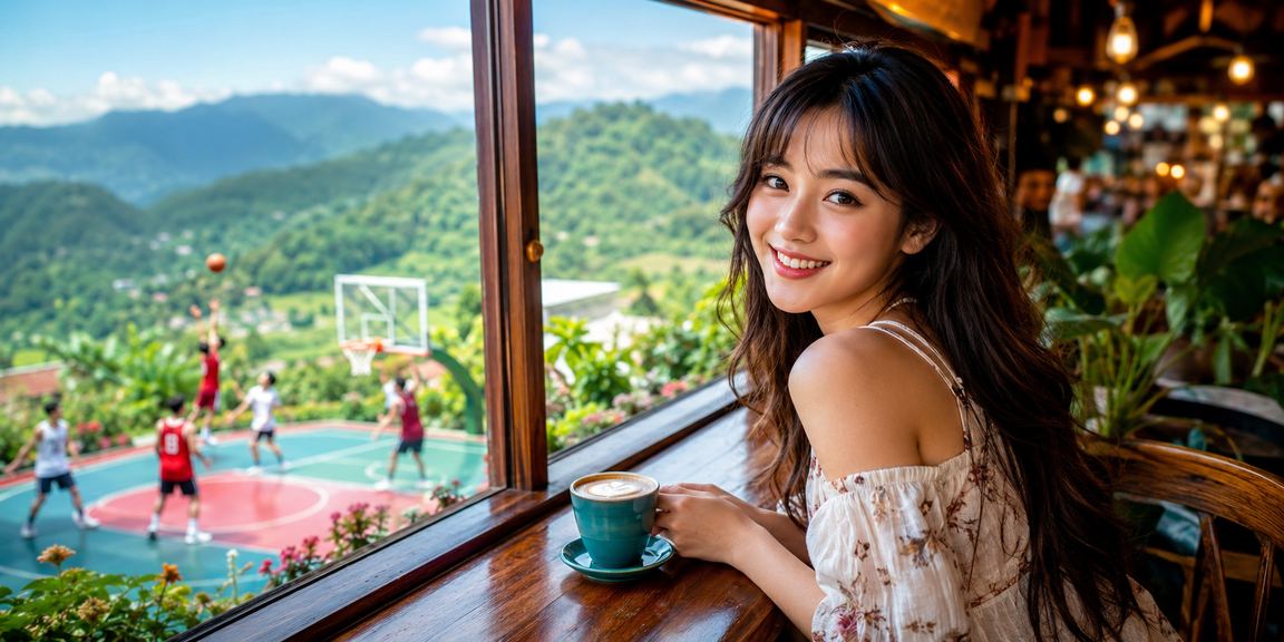 Người dùng tại Sa Pa theo dõi kèo bóng rổ và cá cược thể thao trên điện thoại bên ly cà phê