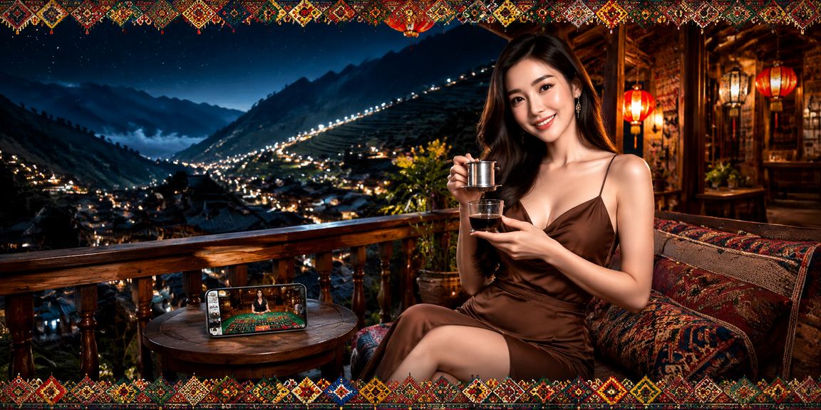 Người dùng trải nghiệm cá cược trực tuyến tại quán cà phê vùng núi Sa Pa, Việt Nam